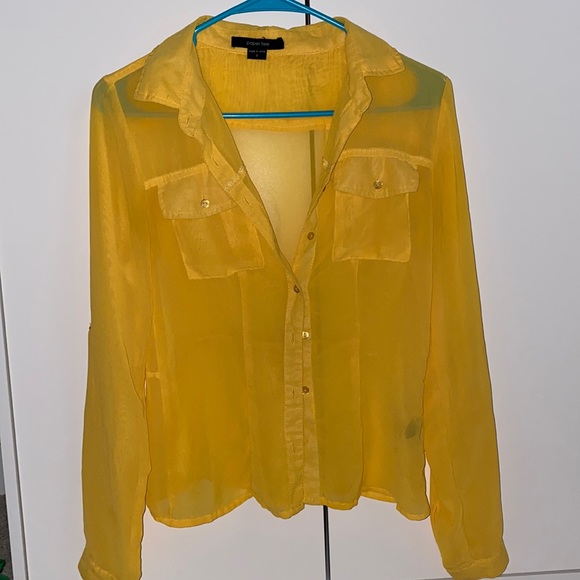 Yellow sheer long sleeve button up top - Picture 1 of 3